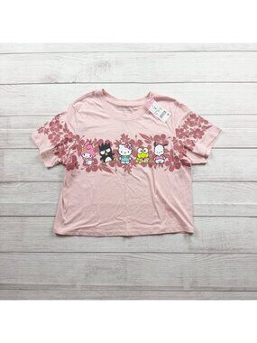 Hello Kitty And Friends Girls Boxy Pink Floral Graphic T-Shirt Hybrid Apparel NW